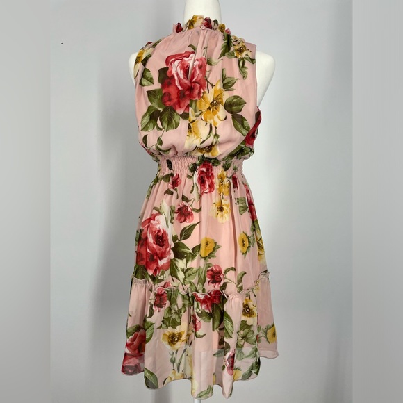 Kate & Lily Petite Floral Ruffles Sleeveless Halter Pink Roses Dress Size 10P - Picture 3 of 16